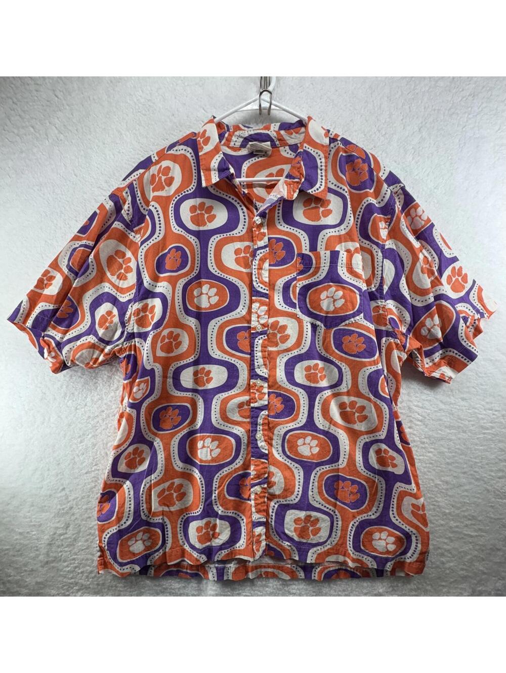 Wes and Willy Clemson Tigers 2XL Hawaiian Shirt Button Short Sleeve Cabana Boy